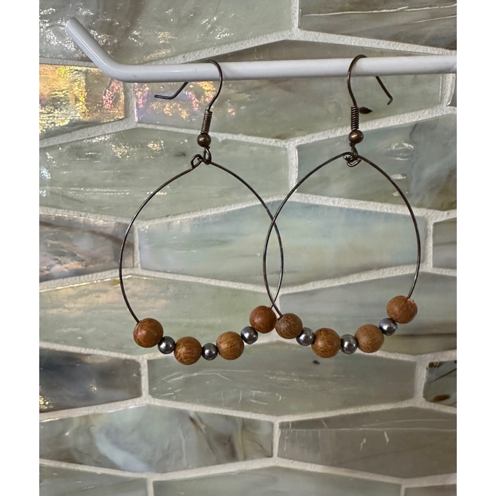 Women's Hoop Earrings Brown Silver
